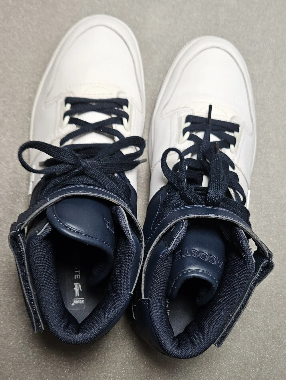 Lacoste Tramline Mid High Top Sneakers White Navy Mens 10.5
